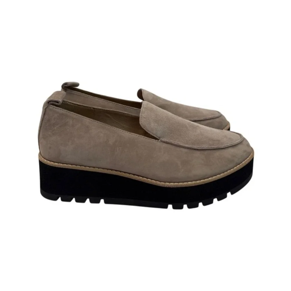 Eileen Fisher Ells Platform Loafers Womens 8 Taupe‎ Suede Chunky Slip On